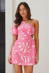 Brunch Convo One Shoulder Mini Dress Pink